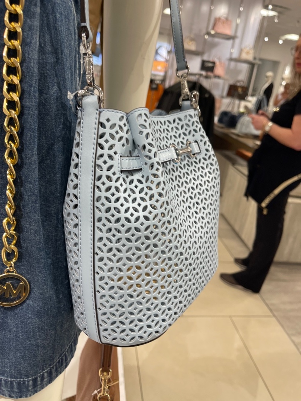 Carson Small Floral Laser Cut Bucket Crossbody Bag - Picture 14 of 16